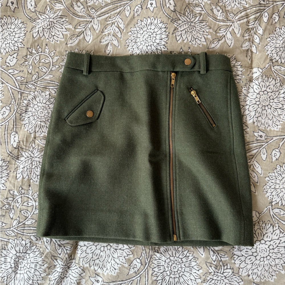 J.Crew Wool Olive Green Skirt with Zipper Detail
